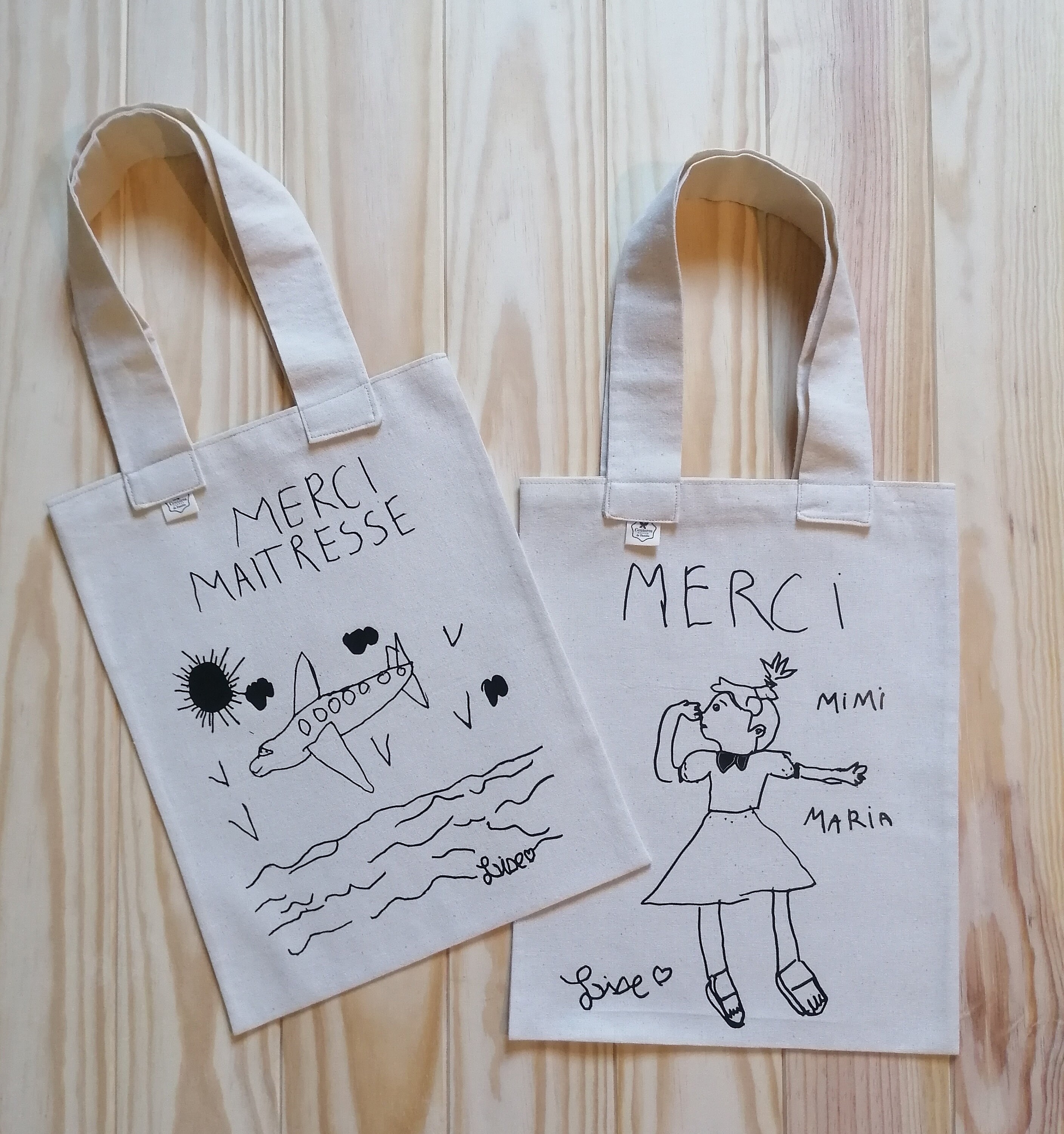 Tote Bag, Sac, Dessin Enfant, Fête, Coton, Coloriage, Français, Personnalisée, Cadeau, Maman, Papa, 