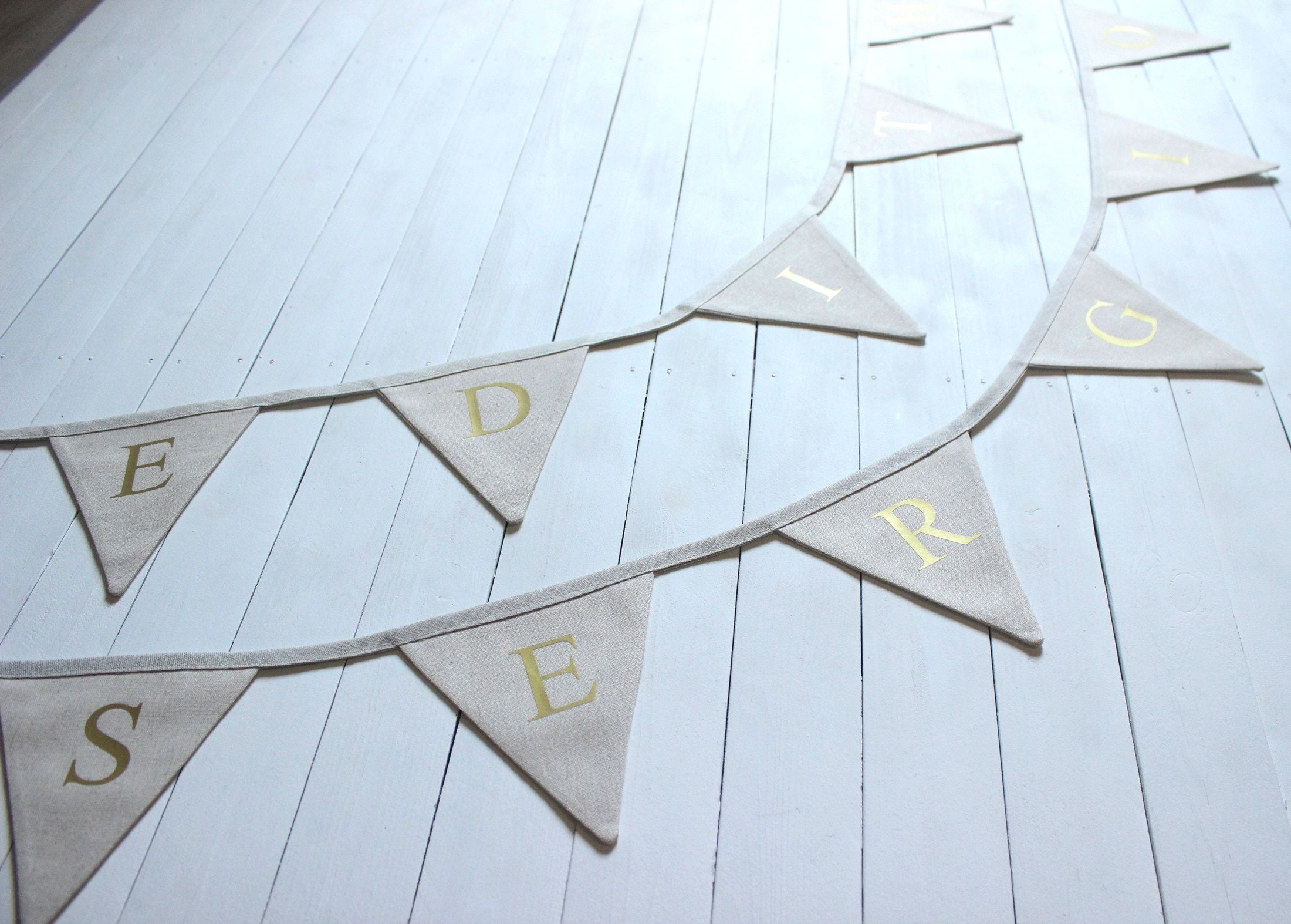 Guirlande Fanions, Prénom, Lin Véritable, Français, Personnalisée, Mariage, Pacs, Naissance, Cadeau,