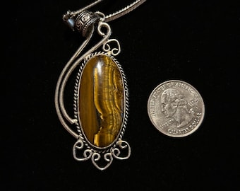 925 Tigers Eye pendant with sterling silver chain! #237.
