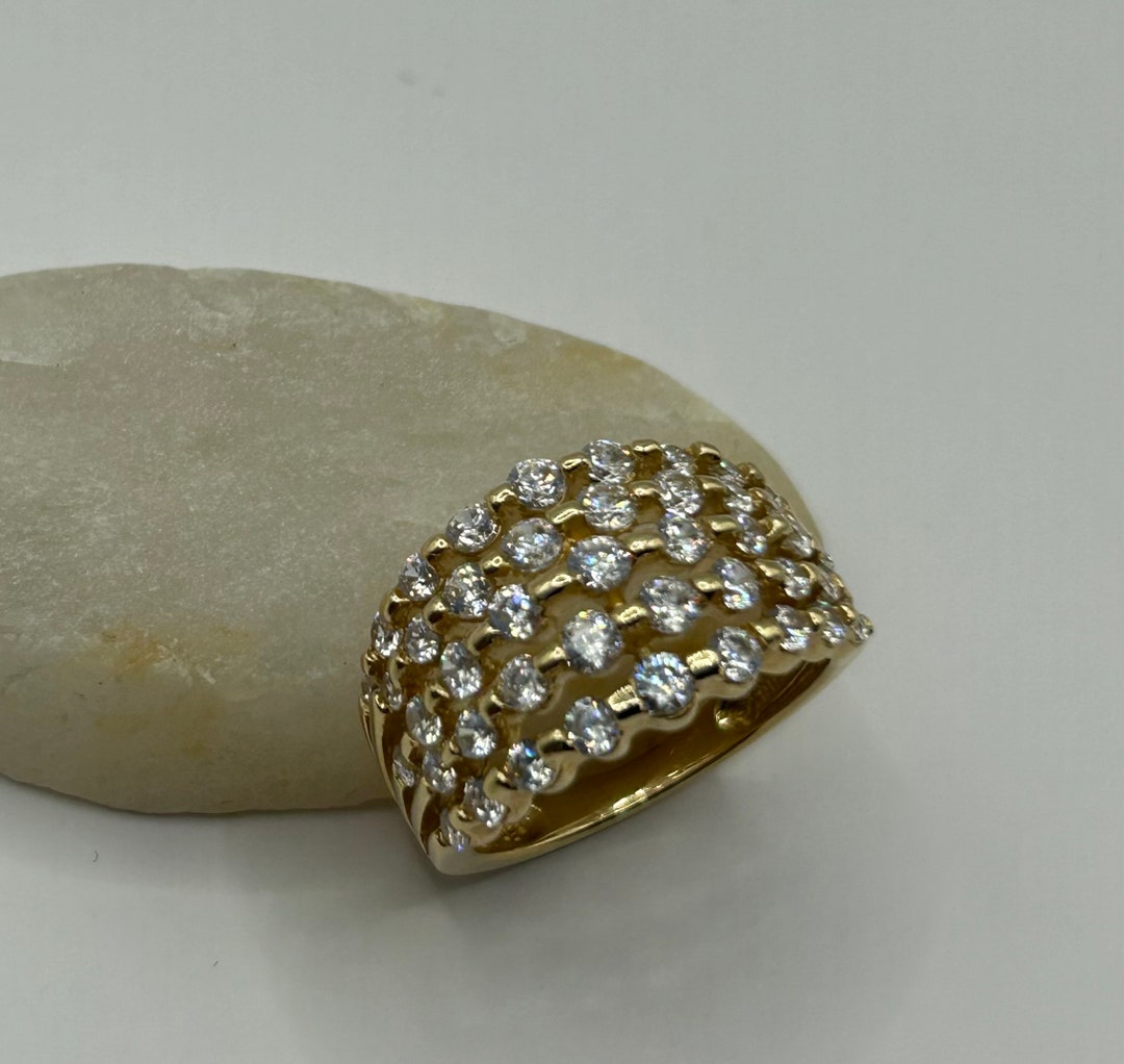14K Yellow Gold + Cubic Zirconia Ring. SIZE 6, Weight 5 Grams. #97. - Etsy