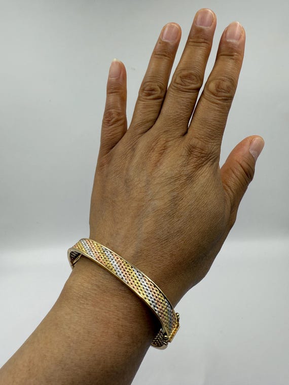 Vintage Italian 14K Tri-color Gold Woven Bangle Bracelet#44