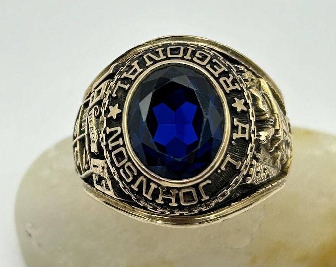 10K Gold Johnson Class Ring With Blue Stone – “regional” High School ...