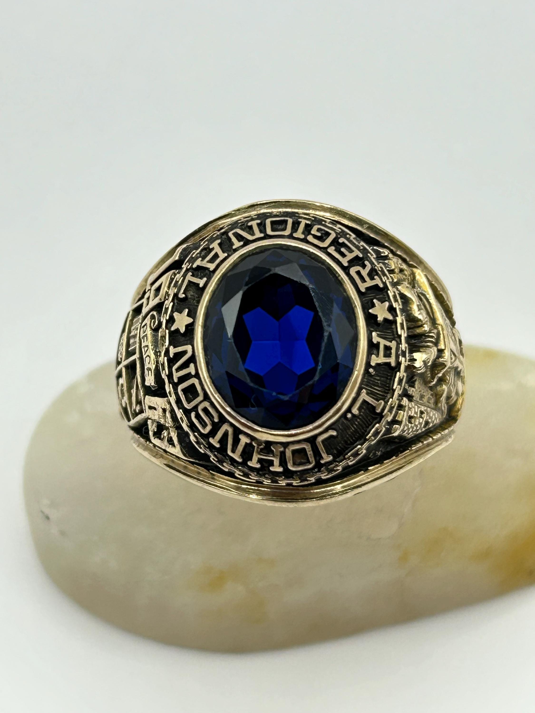 10K Gold Johnson Class Ring With Blue Stone – “regional” High School ...