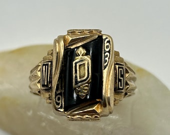 1953 10K Gold Class Ring Art Deco Style - Bastian Bros New
