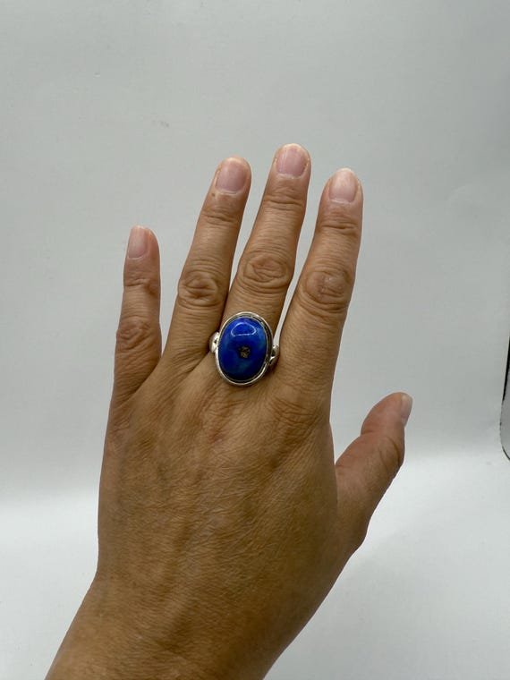 Handmade Oval Lapis Lazuli Ring In 925 Sterling Silver - Stone 15x11mm, Sizes H To W, Cocktail Style