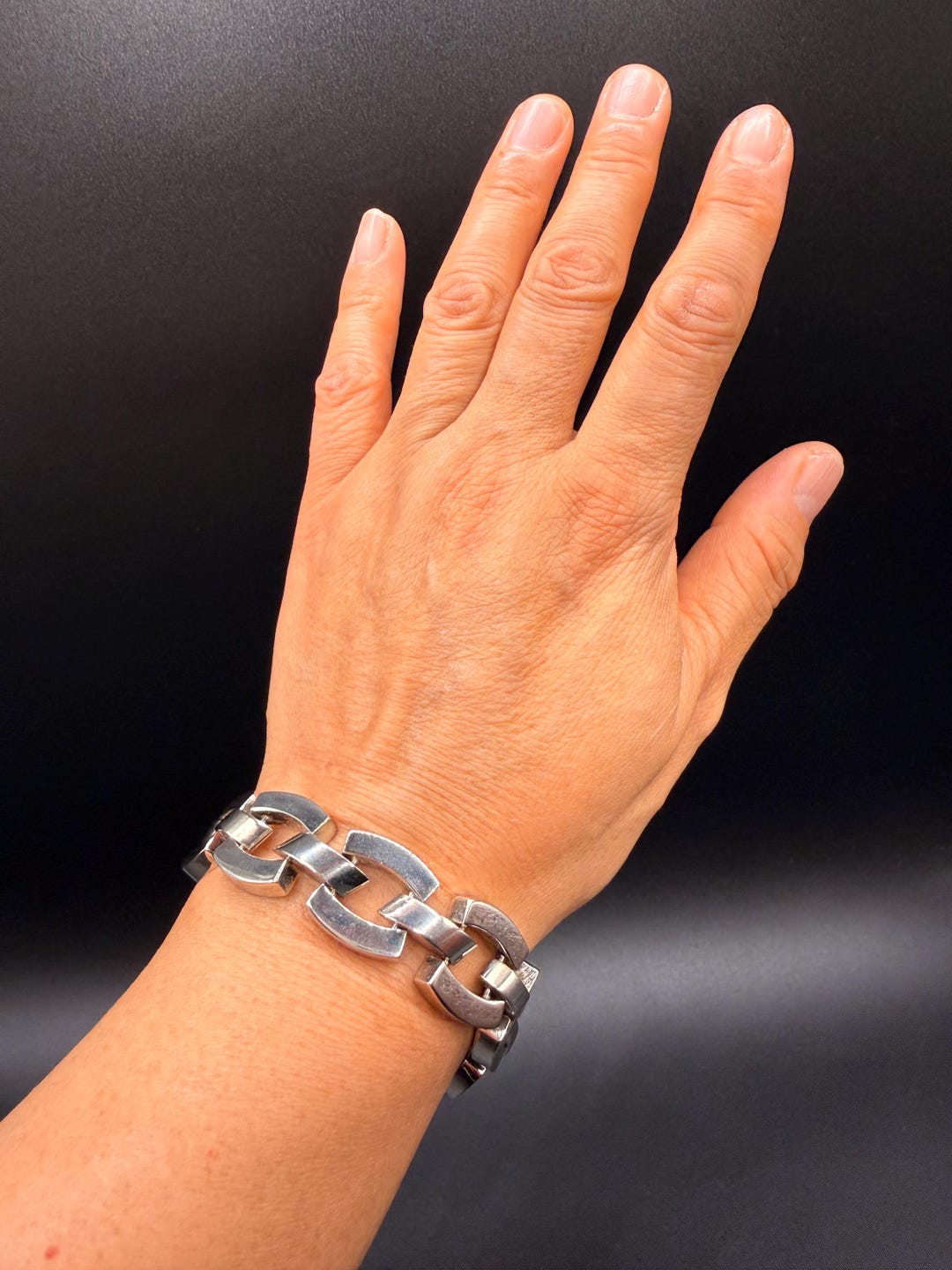 Vintage Taxco Mexico Sterling Silver Link Bracelet 53.9g Modernist