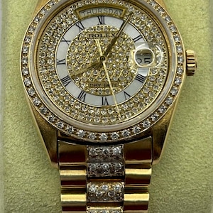 Rolex Day-Date President Watch in 18K Yellow Gold | Diamond Pave Dial, Bezel & Bracelet | Luxury Men’s Timepiece!  #2.
