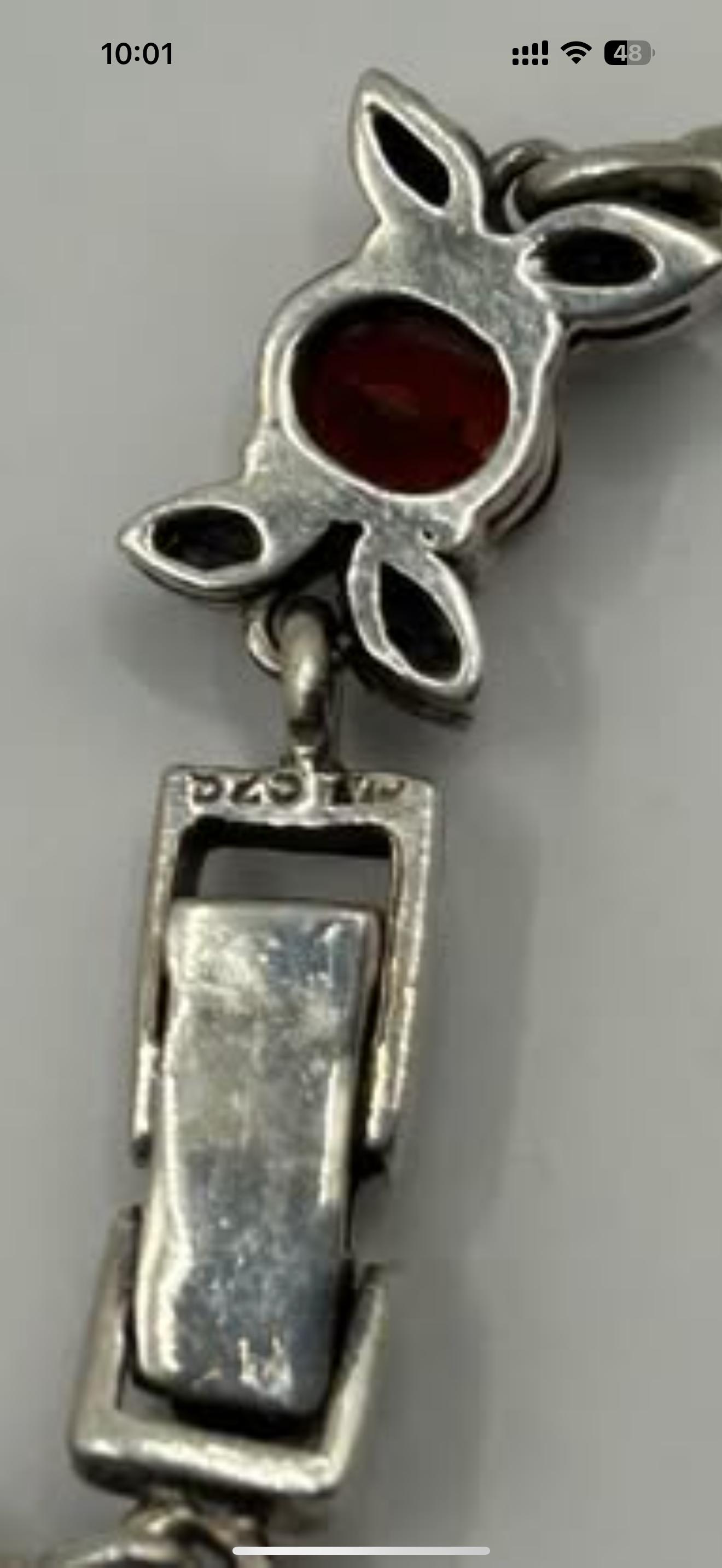 Pendentif En Argent 925 Avec Grenats Et Marcassites - Occasion - Bijou Grand Modèle