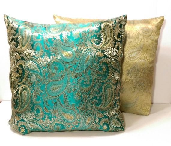 Jade Paisley Pillow and Cover Jade Pillow Gold Pillow Accent Pillow Sofa Pillow Bedroom Pillow Etsy