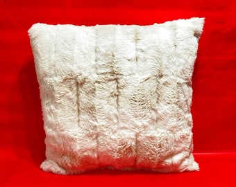 Snow Leopard Fur Pillow, White Tan Leopard Fur Pillow, Faux Fur White Pillow