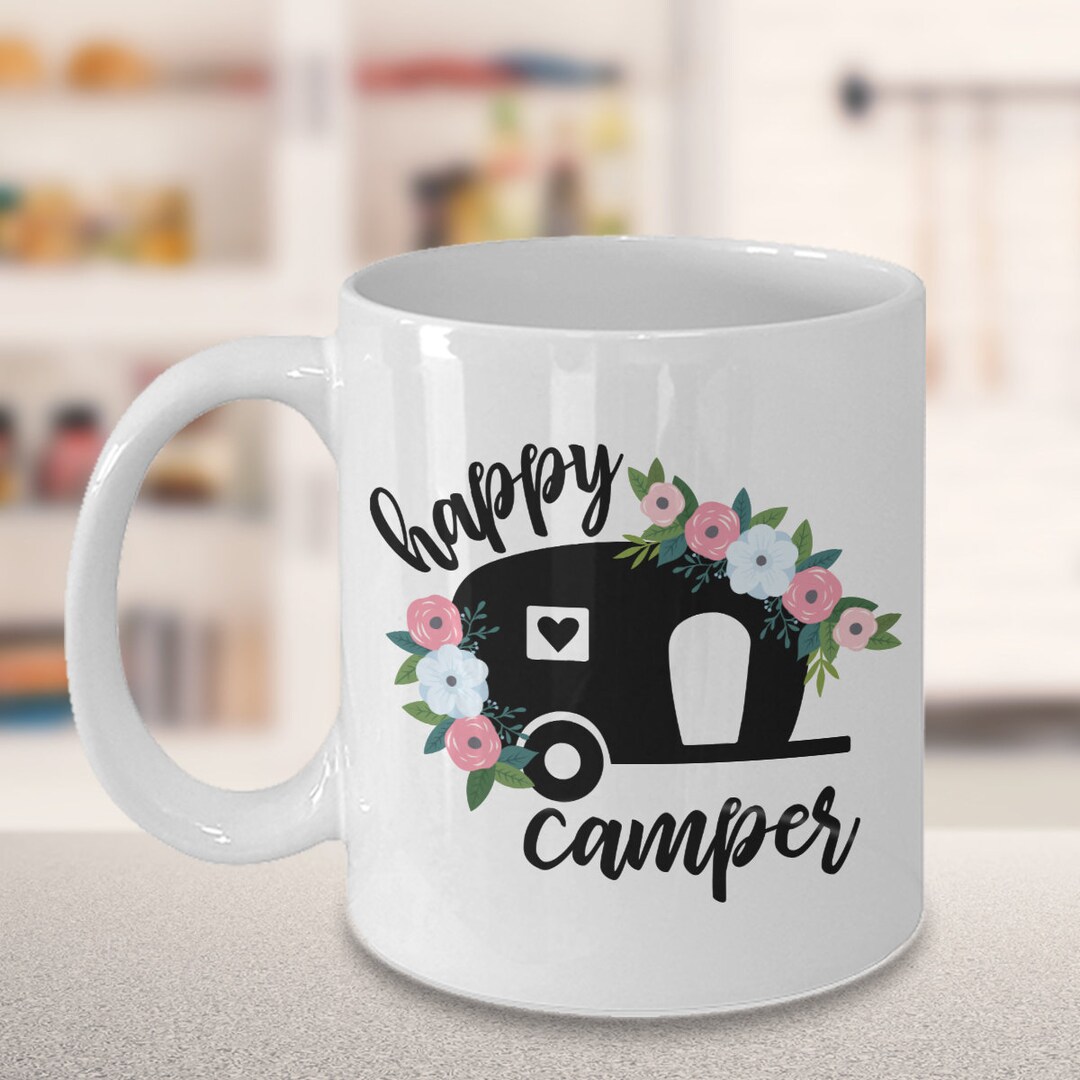 DEI Vintage Camper Novelty Coffee Mug, 16 Oz, White And Teal