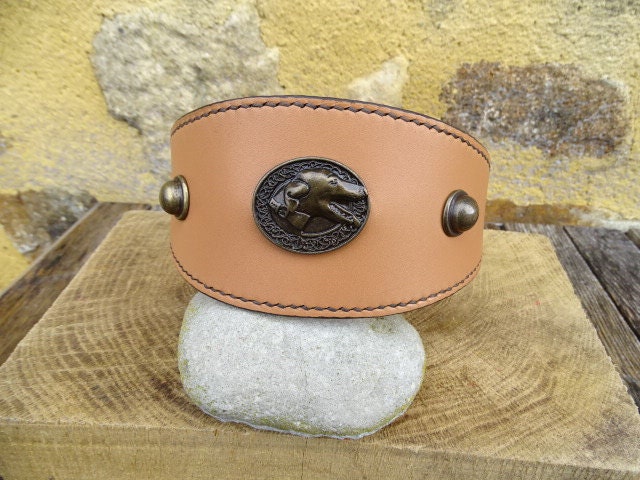 Collier Lévrier en Cuir, Doublé Cousu Main