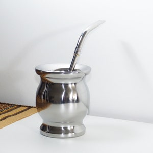 Stainless Steel Gourd, Double Wall, Full Steel Includes 2 Straws Bombillas Handmade in Argentina image 1