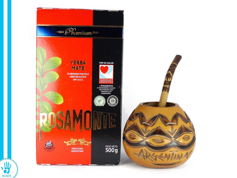 Handcarved Yerba Mate Gourd With 1 1 Lb Rosamonte Premium Etsy