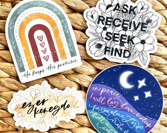 Promises Collection – 4 Christian Stickers | Bible Verse Vinyl Sticker Pack for Journaling, Laptop, Water Bottle