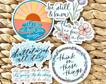 Encouragement Collection – 6 Christian Stickers | Bible Verse Vinyl Sticker Pack for Journaling, Laptop, Water Bottle