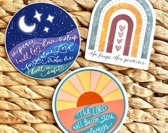 Faithful Trio – 3 Christian Stickers | Promises of God Vinyl Sticker Pack | Bible Verse Stickers for Journaling, Laptop, Water Bottle