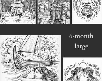 Print Club 6-Month Large — Pen and Ink Drawing Black and White Illustration Fine Art Print