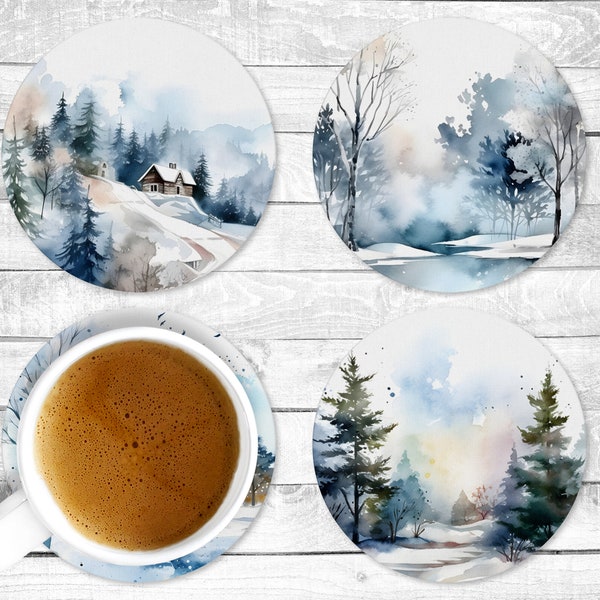 Winter Wonderland, Absorbent Drink Coasters, Individual or set of 4, Non-Slip Base, Neoprene, Gift, Everyday Use