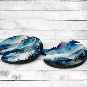 Mountain Pass, Absorbent Car Coasters, Set of 2, Non-Slip Base, Neoprene, Gift, Everyday Use