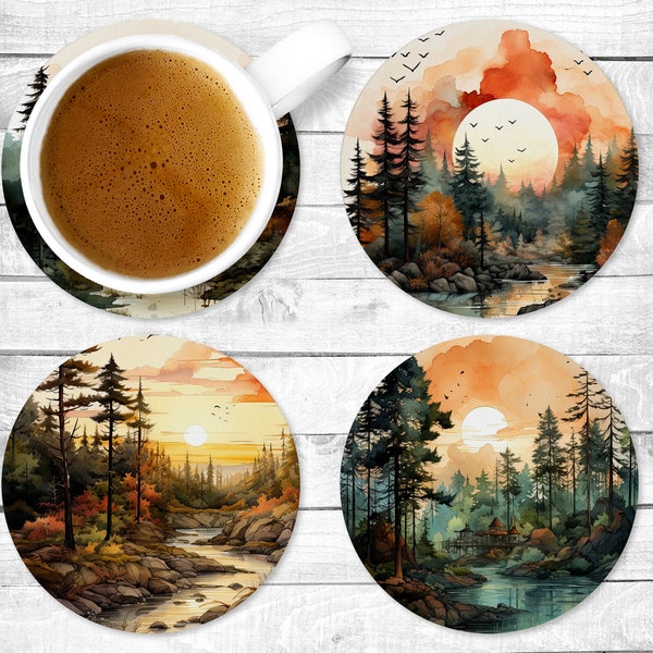 Twilight Forest, Absorbent Drink Coasters, Individual or set of 4, Non-Slip Base, Neoprene, Gift, Everyday Use