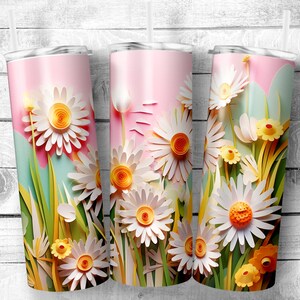 Summer Daisies, 20oz Skinny Straight Tumbler, Stainless Steel, Travel Cup, 3D, Gift, Everyday Use