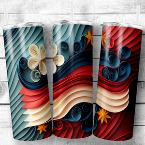 Red White and Blue 3D, 20oz Skinny Straight Tumbler, Stainless Steel, Travel Cup, Gift, Independence Day, Holiday, 4th of July, Everyday Use