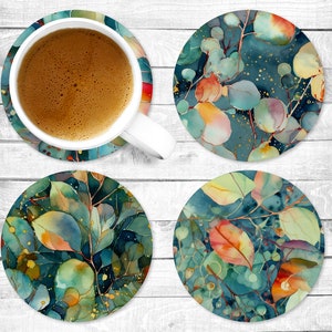 Eucalyptus, Absorbent Drink Coasters, Individual or set of 4, Non-Slip Base, Neoprene, Gift, Everyday Use