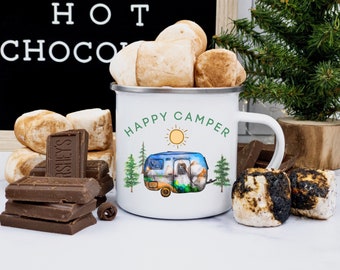 Happy Camper Mug | Vintage Watercolor Mountain Camper | Campfire Mug | Nature Lovers Gift | Outdoor Mug | Tree Mug