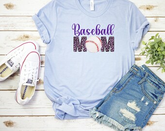 Baseball Mom Shirt | Purple Leopard Print Mom Shirt | Baseball Mama | Gift for Her | Mom Shirt | Mother's Day Gift