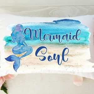 Mermaid Soul Pillow | Watercolor Coastal Decor Mermaid Beach Pillow | Mermaid Silhouette Pillow | Mermaid Home Decor | Coastal Beach Pillow