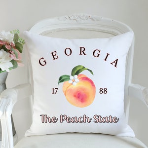 Georgia 1788, The Peach State Watercolor Peach Pillow | Double-Sided Georgia Pillow | Peach Pillow | Southern Home Decor | New Home Gift