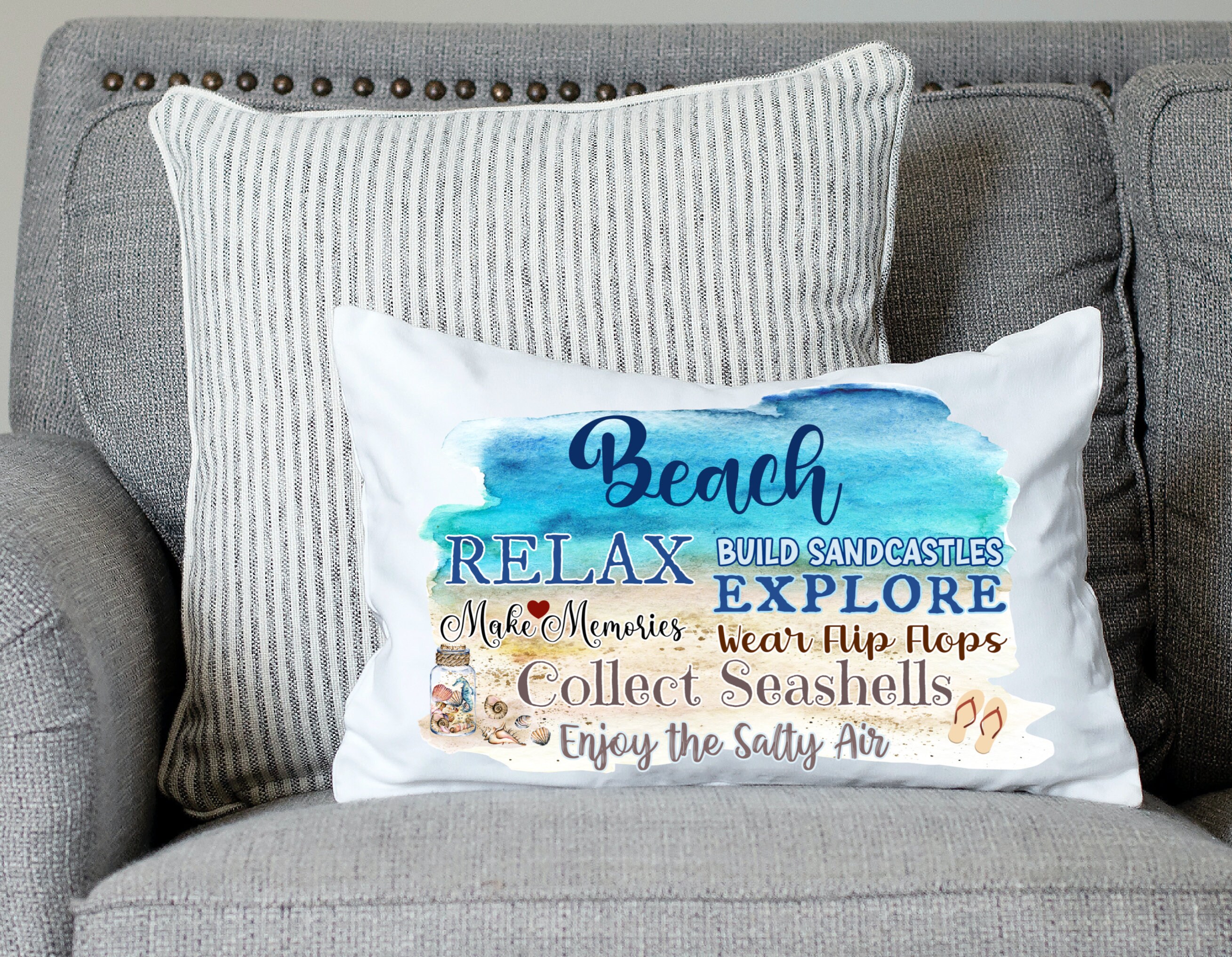 Watercolor Coastal Beach Pillow Beach House Throw Pillow Etsy