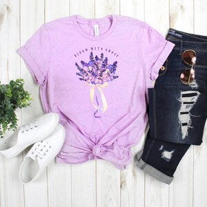 Botanical Shirt | Bloom with Grace Lavender Shirt | Hydrangea Shirt | Wildflower Botanical Shirt | Gift for Her | Floral Lavender tee