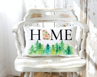 HOME Georgia Pillow with Watercolor Pines | Southern Home Decor | Housewarming Gift | Watercolor Art Georgia State Lumbar Pillow |