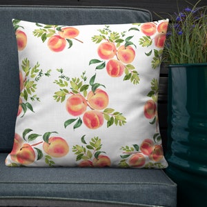 Georgia Peaches Watercolor Botanical Art Pillow | Southern Home Decor | Sweet as a Peach | Peach Farmhouse  Pillow | Botanical Peach Decor