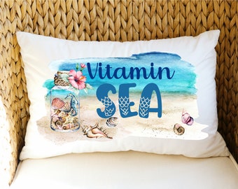 Beach Pillow | Vitamin SEA Watercolor Beach Decor Pillow | Ocean Decor | Beach House Pillow  | Cute Beach Pillow | Nautical Boat Pillow