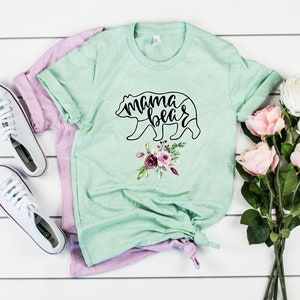 Mama Bear Floral T-shirt | Mother&#39;s Day Gift | Cute Mom Gift | Mother Bear Tee | Cute Floral Mama Shirt