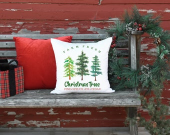 Almohada de decoración de árboles de Navidad frescos de granja / Funda y almohada de almohada navideña / Almohada de árbol de Navidad de acuarela / Regalo para ella / Regalo de Navidad