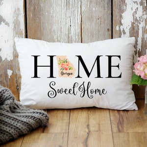 Georgia State Home Sweet Home Pillow | Georgia Peach Throw Pillow | Georgia State Decor Pillow Southern Home Decor | Housewarming Gift