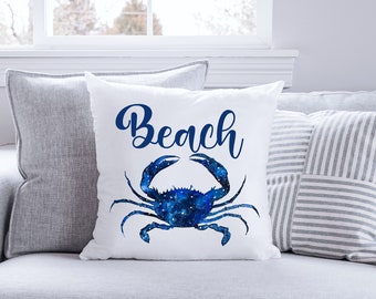 Blue Crab Galaxy Beach Themed Decor Pillow | Crab Decor | Beach Throw Pillow | Nautical Decor | Beach Decor | Coastal Beach House Pillow