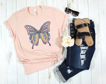 Butterfly Mandala Short-Sleeve T-Shirt, Nature, Outdoor T-Shirt