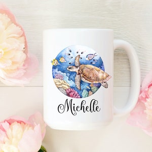 PERSONALIZED Sea Turtle Mug | Custom Sea Turtle Gift | Nautical Gifts | Watercolor Sea Turtle Gift | Gift for Her  | Turtle Ocean Mug