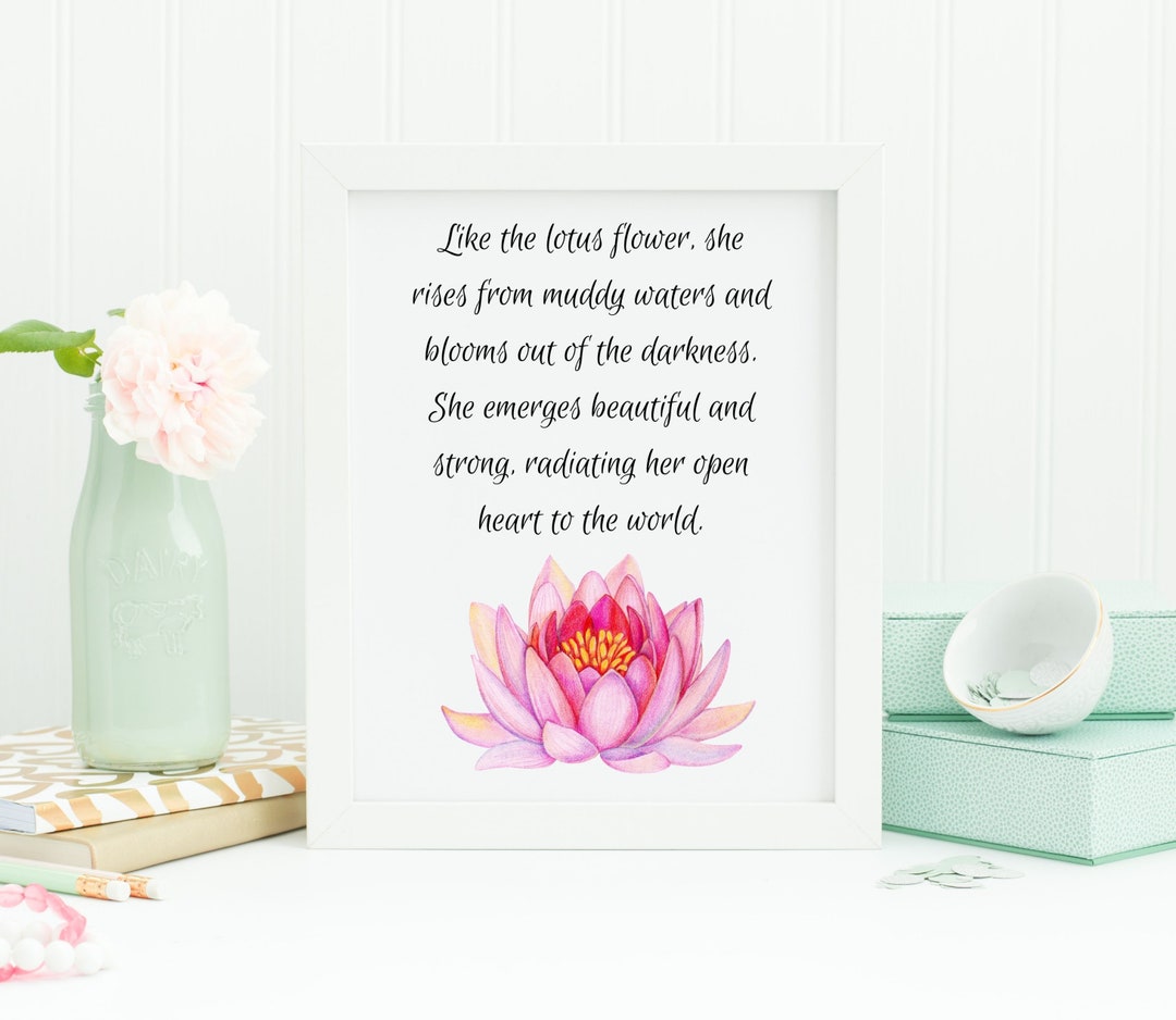 Pink and Yellow Lotus Flower Art Print, Inspirational Quote for Women ...