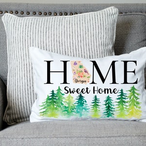 Home Sweet Home Georgia Pillow | North Georgia Home State Pillow | Cute Georgia Pillow | Watercolor Georgia Decor Pillow | New Home Gift