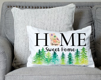 Almofada Home doce Home de Geórgia | Almofada norte do estado de origem de Geórgia | Almofada bonito de Geórgia | da decoração de Geórgia da aguarela Almofada | Novo presente para casa