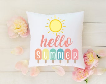 Hello Summer Popsicle Pillow | Colorful Summer Decor Pillow | Cheerful Summer Decor | Sunshine Summer Pillow | Ice Pop Pillow