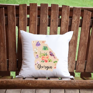 Almohada de acuarela de decoración del hogar de Georgia / Arte de Georgia / Almohada sureña de melocotones de acuarela / Regalo de inauguración de la casa de Georgia / AMO Georgia