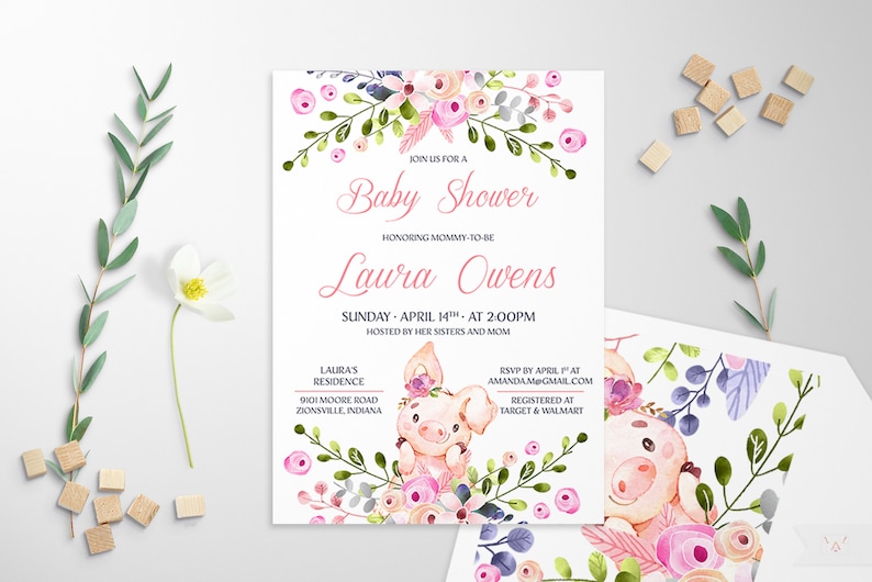 Pig Baby Shower Invitation Boy Piggy Baby Shower Invite Farm - Etsy