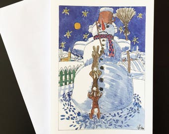 Robber Ladder-Christmas card "snowmen, hares and carrot noses"